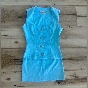 Y2K Light Blue Sleeveless Buttoned Top and Mini Skirt Set